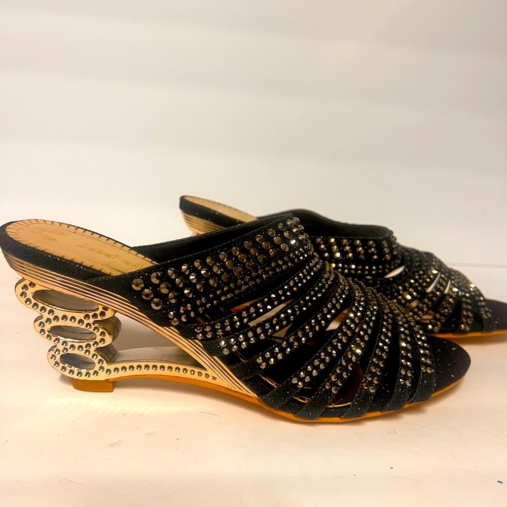 Black JohnFashion Evening Slide with Silver Rhinestones